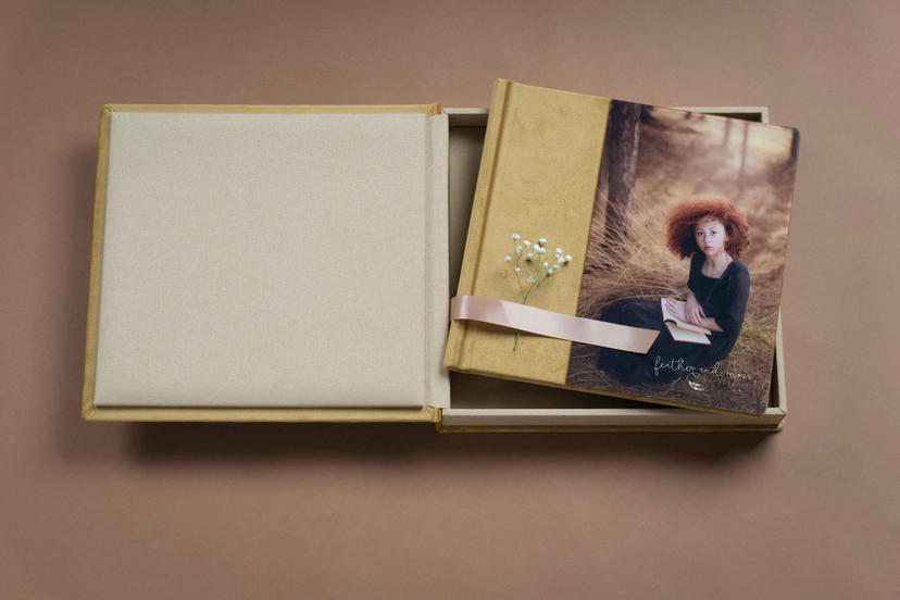 Complete Photo Book Set combo set for phootographers wedding book wedding album and box with usb stick mustard colour big acrylic window